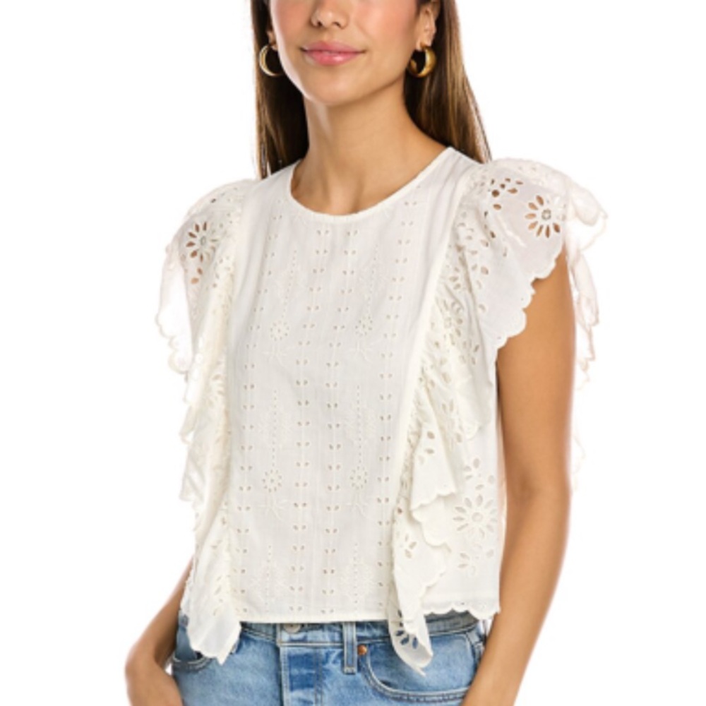 NWT SEA New York White Eyelet Ruffle Blouse